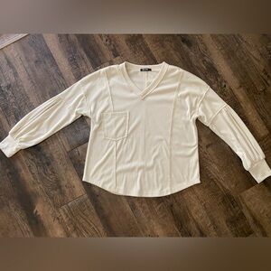 Soft texture Cream Long Sleeve V-Neck Top *LIKE NEW*